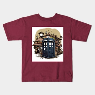 Illustration of blue tardis in Japan on white background Kids T-Shirt